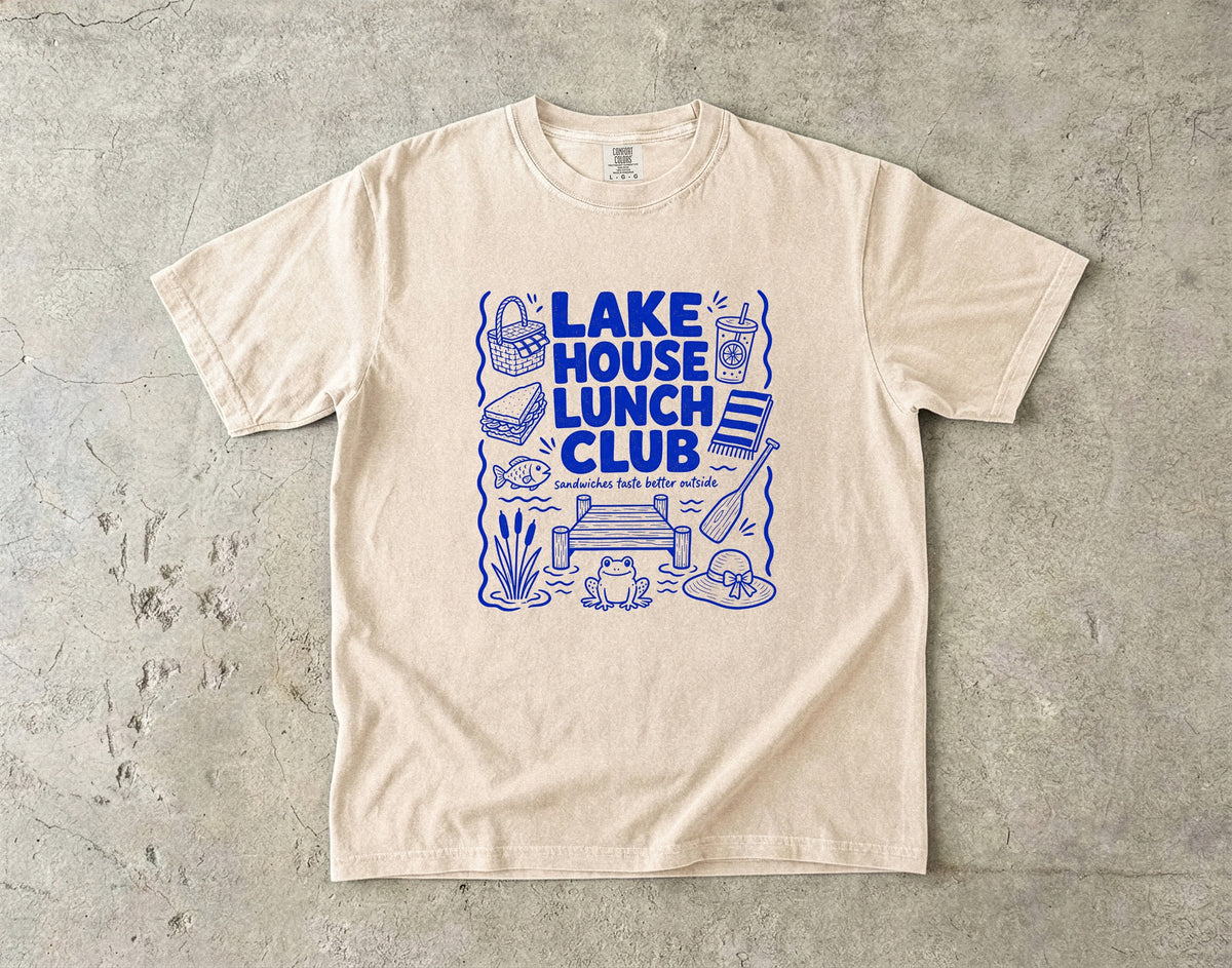 Lake House Lunch Club Lake Vacation Shirt in Ivory – flat lay