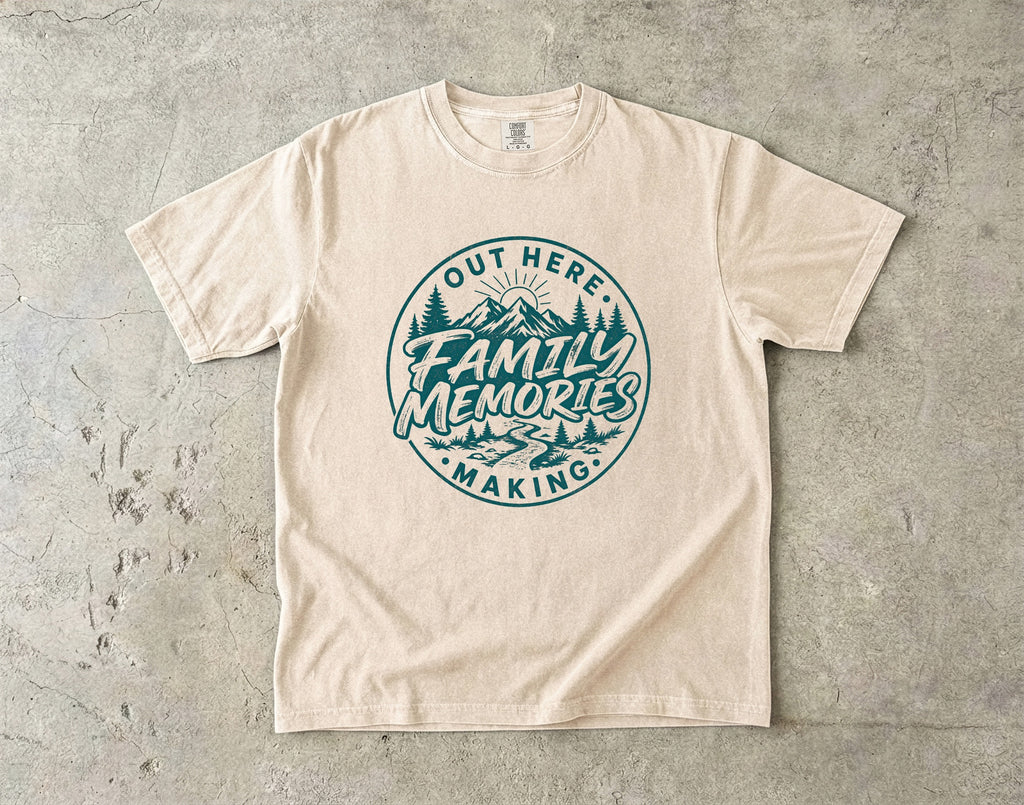 Out Here Making Family Memories Shirt in Ivory – flat lay