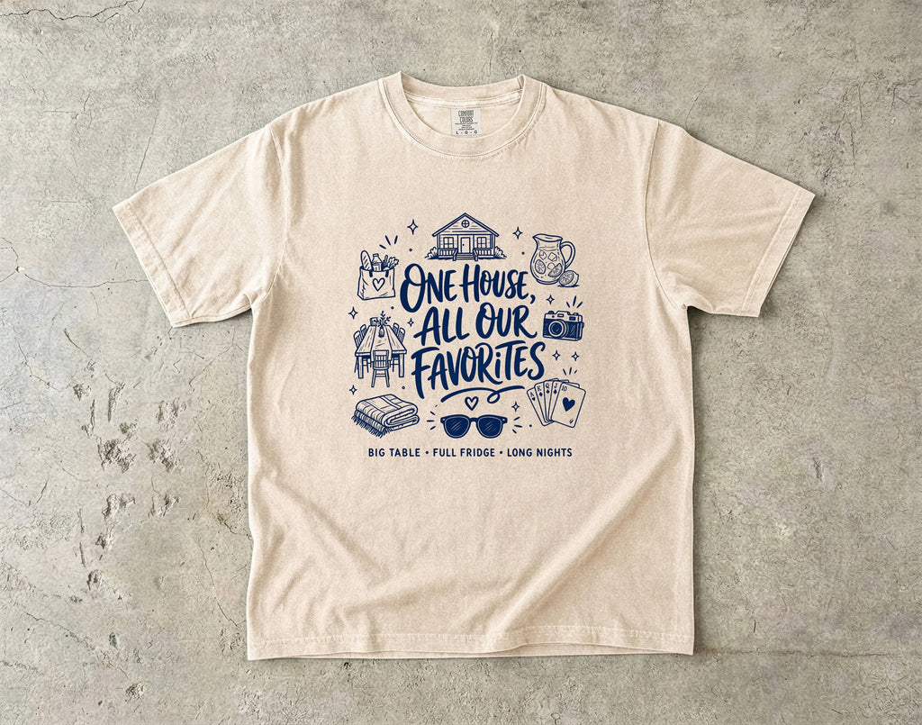 One House All Our Favorites Family Getaway Shirt in Ivory – flat lay