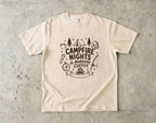 Campfire Nights and Morning Coffee Camping Shirt in Ivory – flat lay