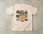 Out Here Making Family Lore Road Trip Shirt in Ivory – flat lay