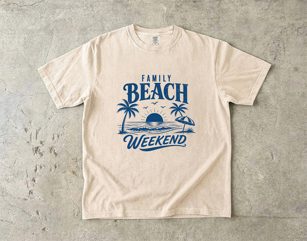 Family Beach Weekend Shirt in Ivory – flat lay