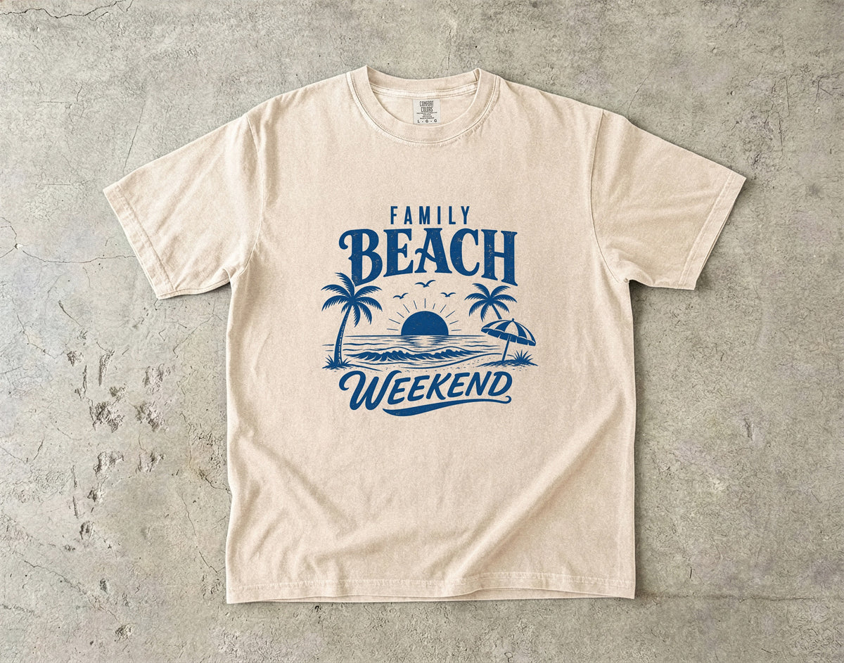 Family Beach Weekend Shirt in Ivory – flat lay
