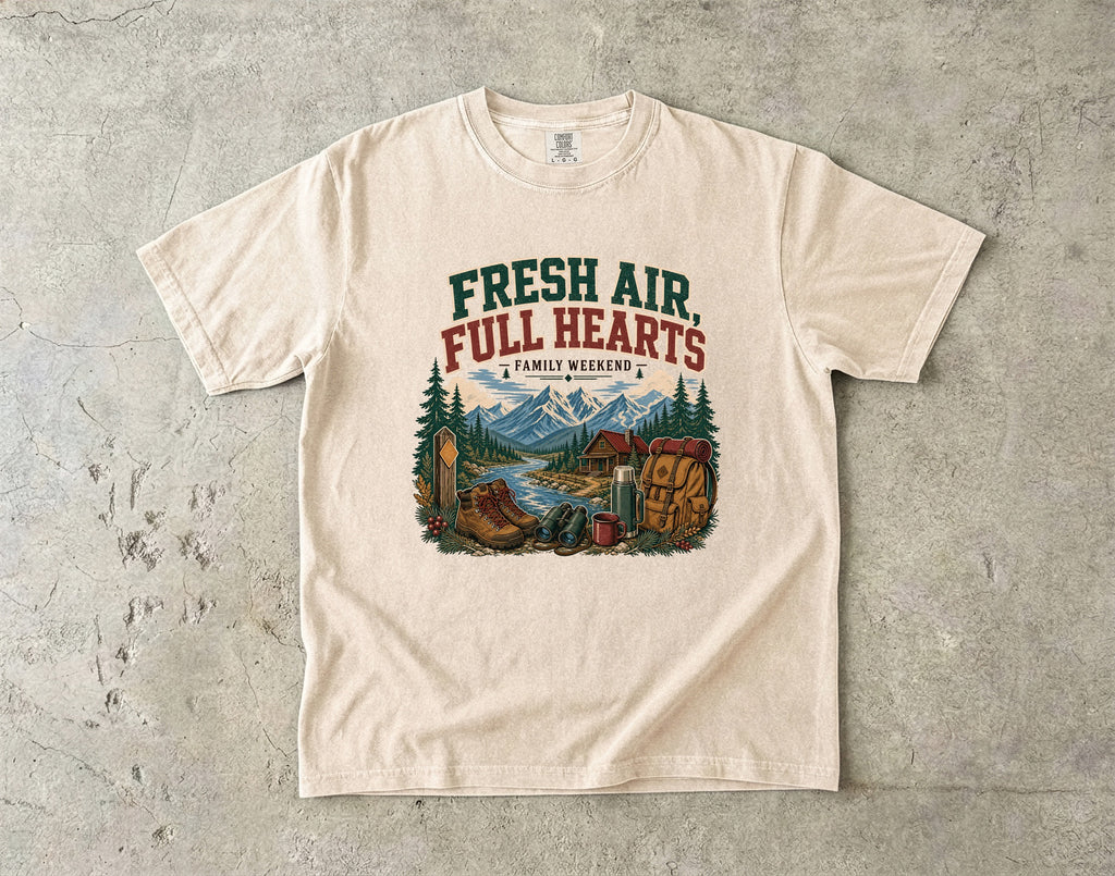 Fresh Air Full Hearts Cabin Weekend Shirt in Ivory – flat lay