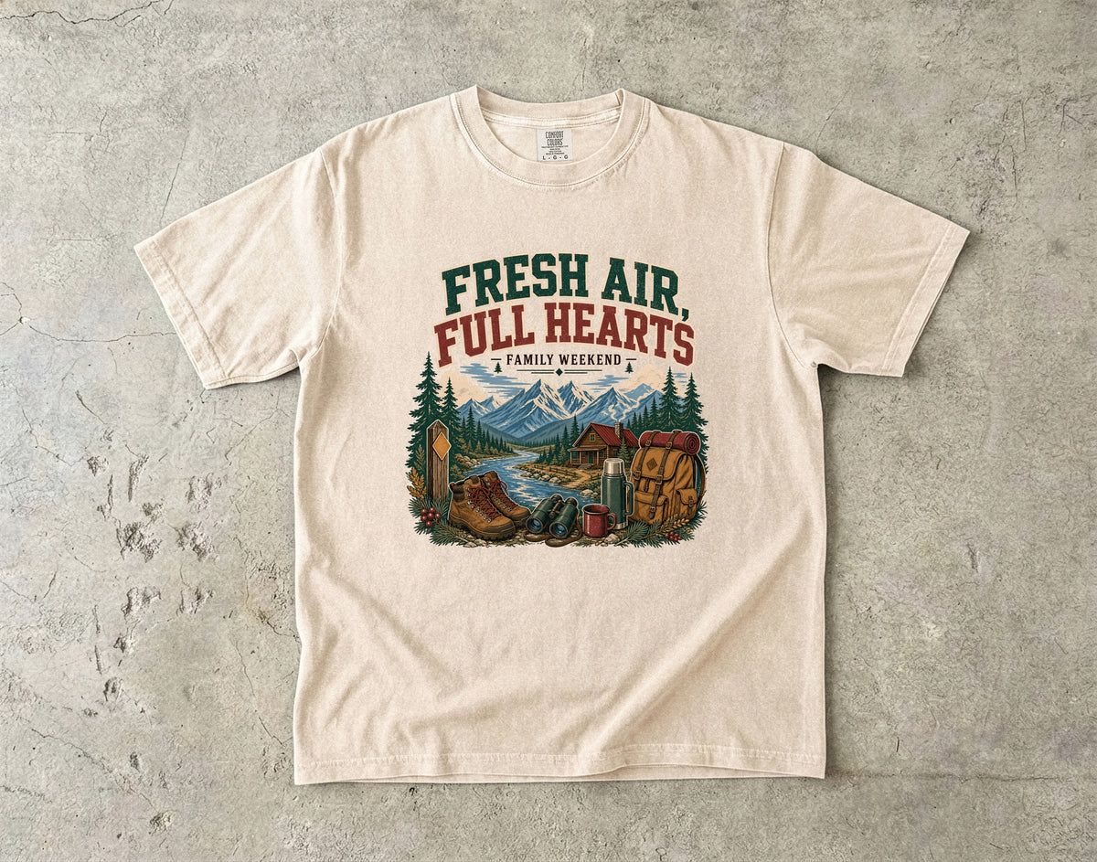 Fresh Air Full Hearts Cabin Weekend Shirt in Ivory – flat lay