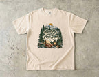 Meet Me Where the Pines Begin Mountain Camping Shirt in Ivory – flat lay