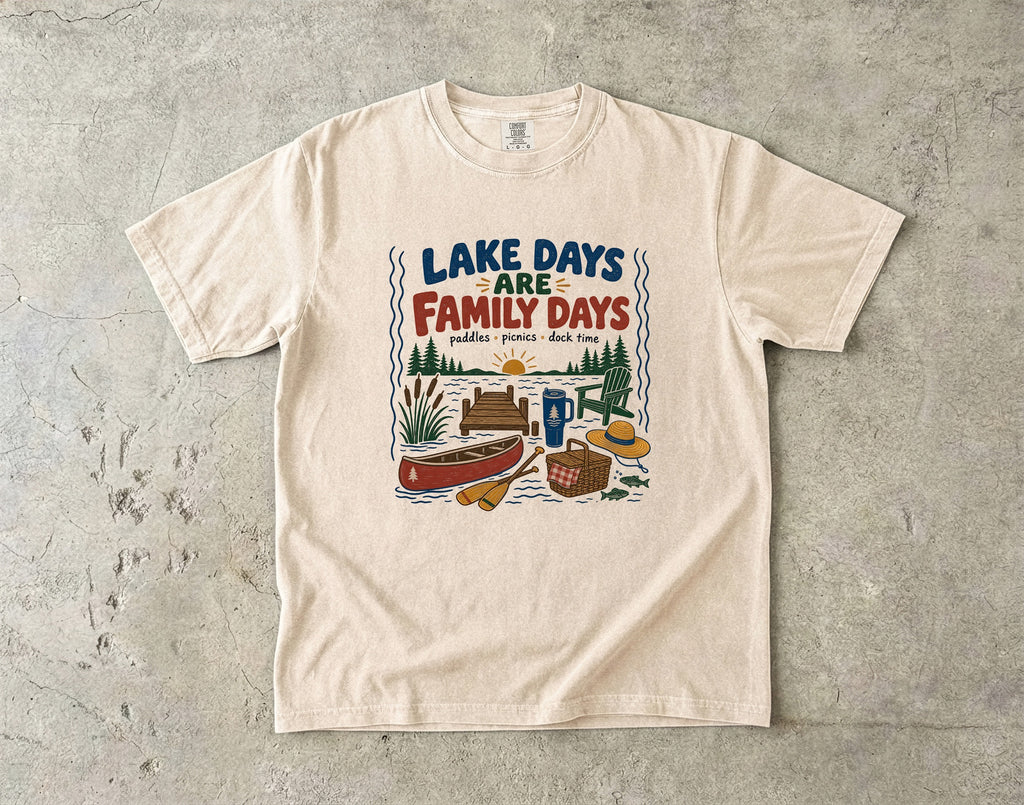 Lake Days Are Family Days Lake Vacation Shirt in Ivory – flat lay