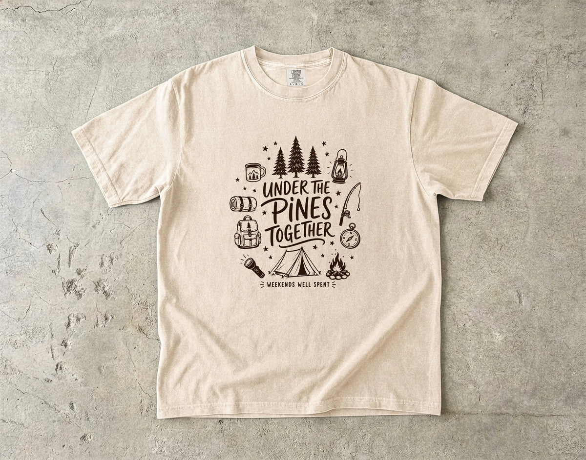 Under the Pines Together Camping Shirt in Ivory – flat lay