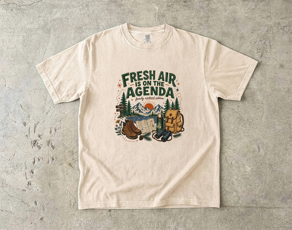 Fresh Air Is on the Agenda Mountain Adventure Shirt in Ivory – flat lay