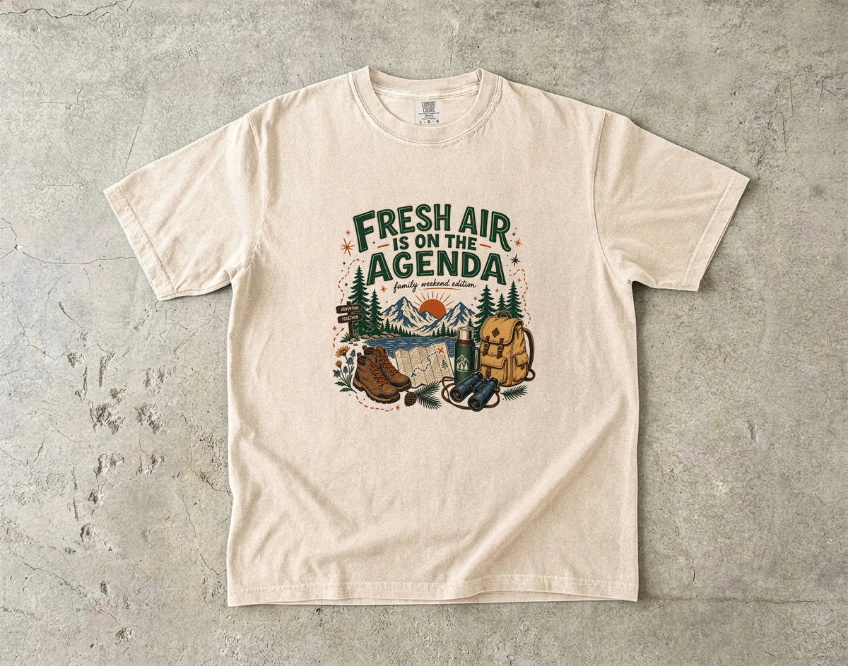 Fresh Air Is on the Agenda Mountain Adventure Shirt in Ivory – flat lay
