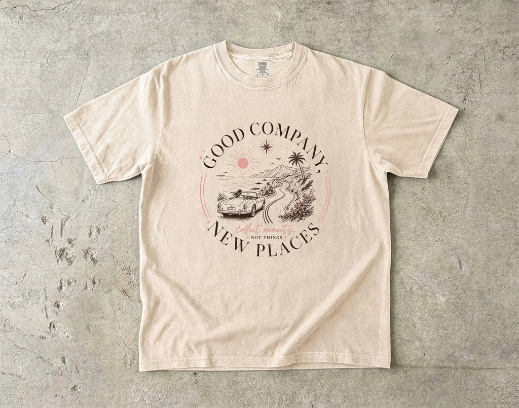 Good Company New Places Girls Trip Shirt in Ivory – flat lay