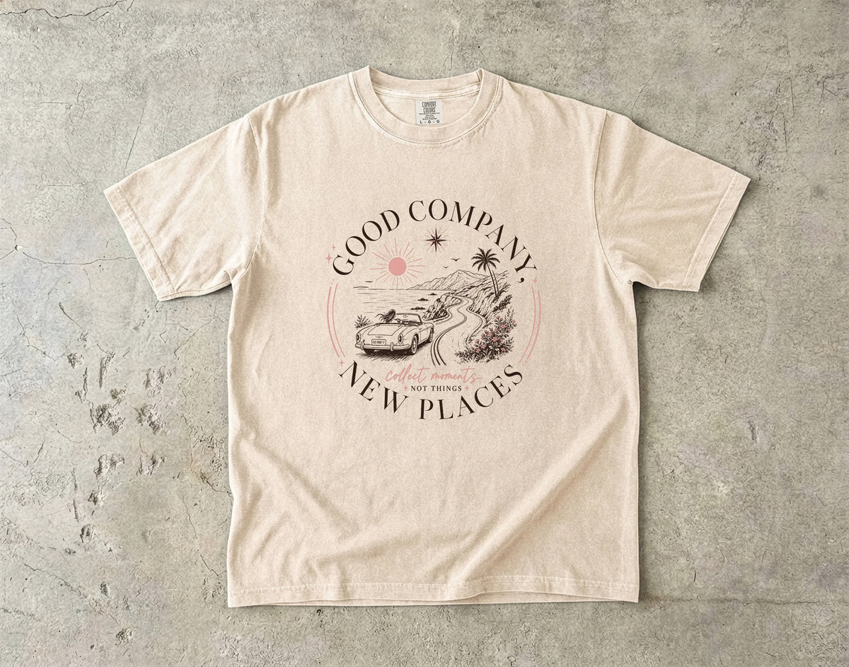 Good Company New Places Girls Trip Shirt in Ivory – flat lay