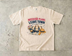 Weekend Plans Leave Town Girls Trip Shirt in Ivory – flat lay