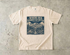 Where Our Stories Get Better Mountain Adventure Shirt in Ivory – flat lay