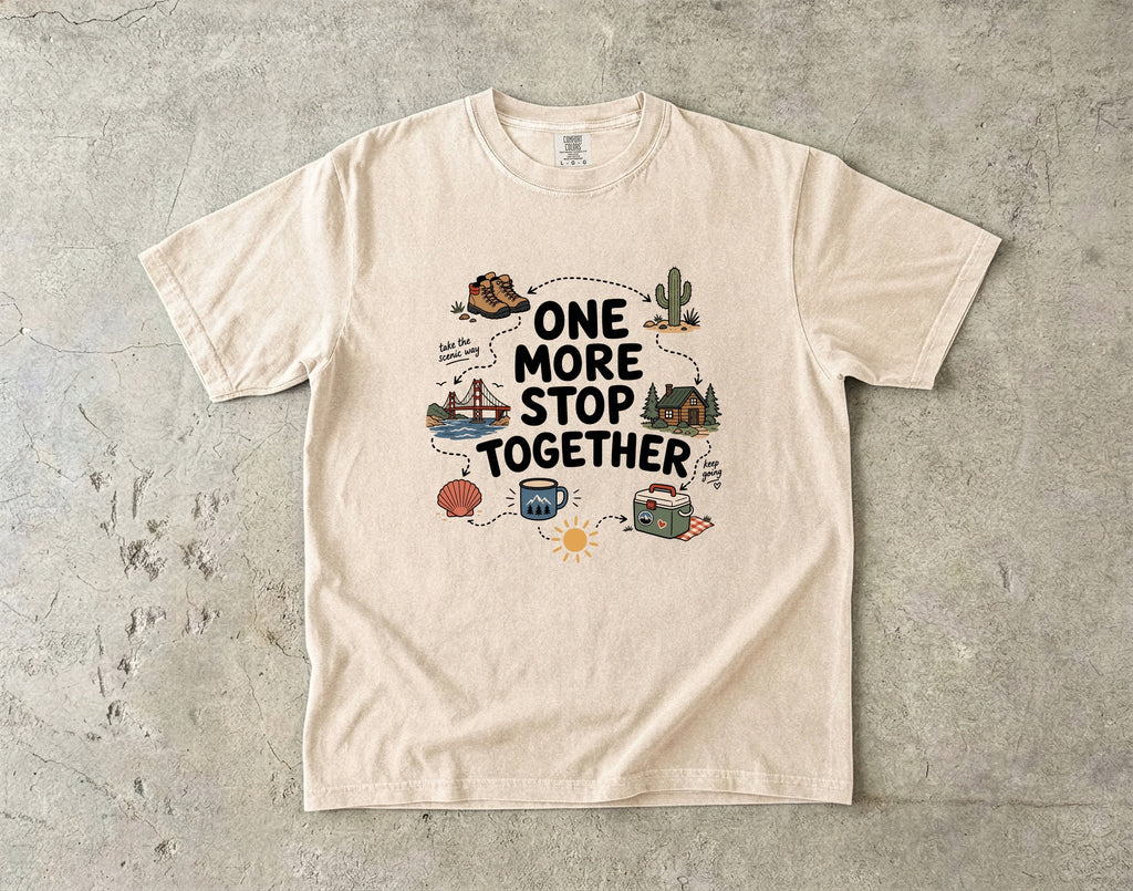 One More Stop Together Road Trip Shirt in Ivory – flat lay