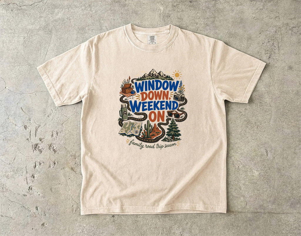 Window Down Weekend On Road Trip Shirt in Ivory – flat lay