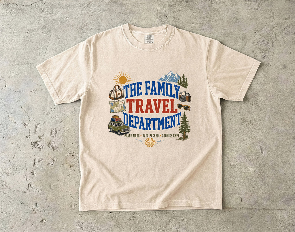 The Family Travel Department Road Trip Shirt in Ivory – flat lay
