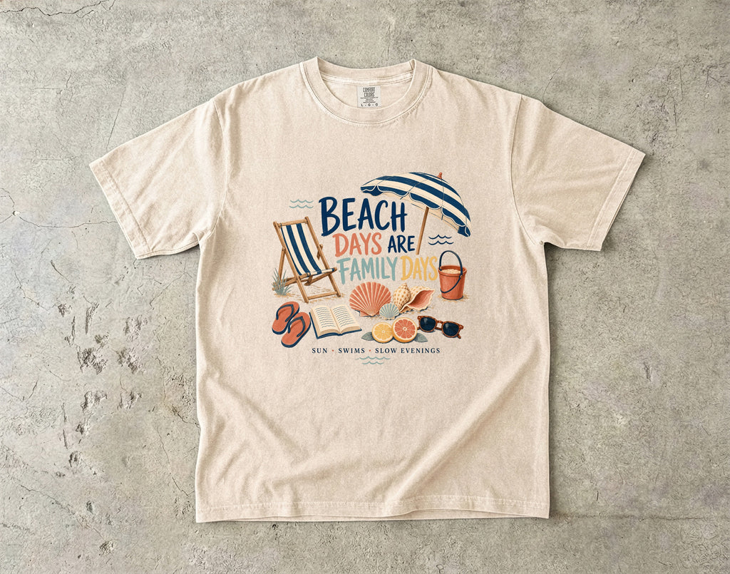 Beach Days Are Family Days Beach Vacation Shirt in Ivory – flat lay