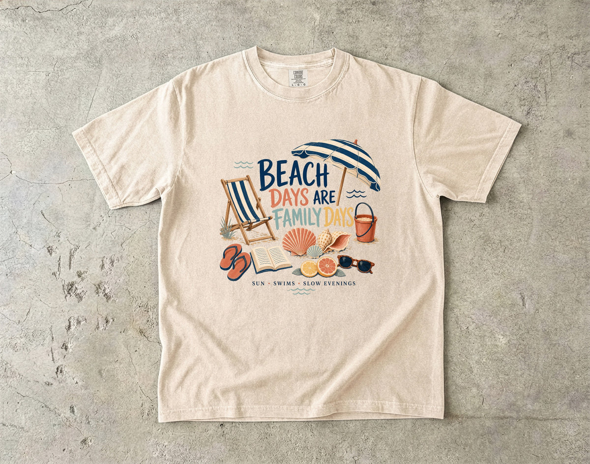 Beach Days Are Family Days Beach Vacation Shirt in Ivory – flat lay