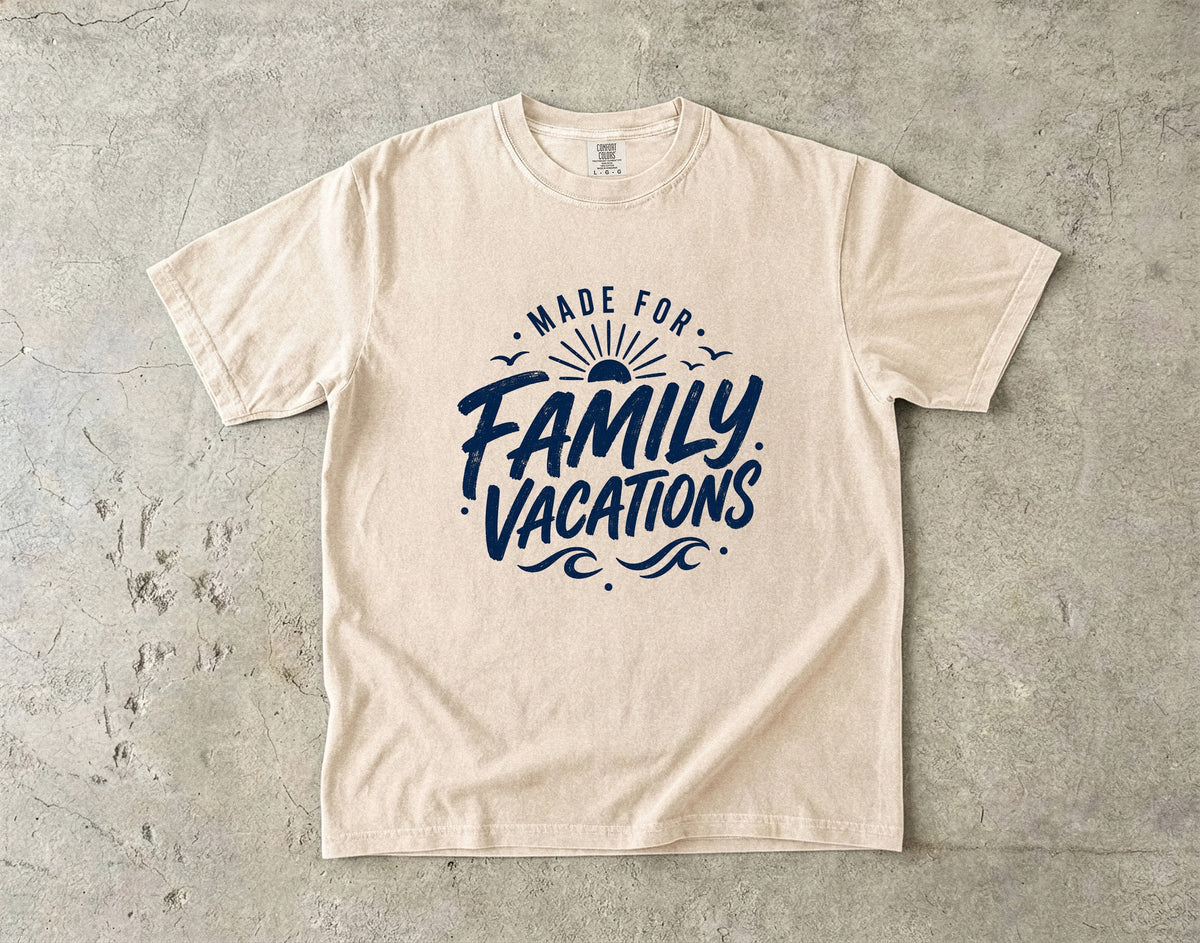 Made for Family Vacations Retro Travel Shirt in Ivory – flat lay