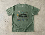 Map Folded Windows Down Road Trip Shirt in Moss – flat lay