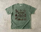No Plans Past the Porch Cabin Weekend Shirt in Moss – flat lay