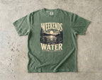 Weekends by the Water Lake Vacation Shirt in Moss – flat lay