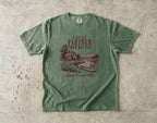 A Little Farther from Routine Family Getaway Shirt in Moss – flat lay