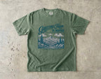 Greetings from the Mountains Family Getaway Shirt in Moss – flat lay