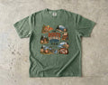 The Route Is Part of the Story Road Trip Shirt in Moss – flat lay