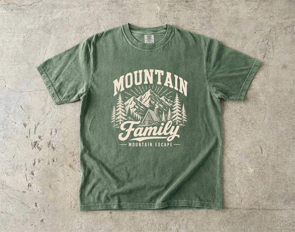 Family Mountain Escape Shirt in Moss – flat lay