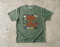 Trail Snacks and Tall Tales Mountain Adventure Shirt in Moss – flat lay
