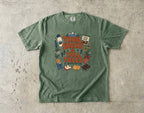 Trail Snacks and Tall Tales Mountain Adventure Shirt in Moss – flat lay