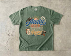 Away with My Favorite People Travel Mom Shirt in Moss – flat lay