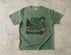 Cabin Time Counts Different Cabin Weekend Shirt in Moss – flat lay