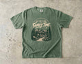 Off the Clock on Family Time Cabin Weekend Shirt in Moss – flat lay