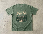 Off the Clock on Family Time Cabin Weekend Shirt in Moss – flat lay