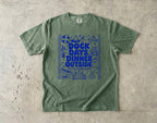 Dock Days Dinner Outside Lake Vacation Shirt in Moss – flat lay