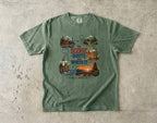 The Scenic Route Was Worth It Road Trip Shirt in Moss – flat lay