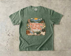 Our Favorite Place Is Together Family Getaway Shirt in Moss – flat lay