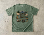 Weekends Are for Going Somewhere Camping Shirt in Moss – flat lay