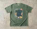 Summer Looks Good On Us Beach Vacation Shirt in Moss – flat lay