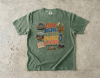 Out Here Making Family Lore Road Trip Shirt in Moss – flat lay