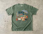 Beach Days Are Family Days Beach Vacation Shirt in Moss – flat lay