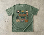 Collecting Weekends Not Things Family Getaway Shirt in Moss – flat lay