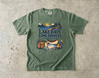 Lake Days Long Dinners Lake Vacation Shirt in Moss – flat lay