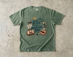 We're Better with a Weekend Bag Road Trip Shirt in Moss – flat lay
