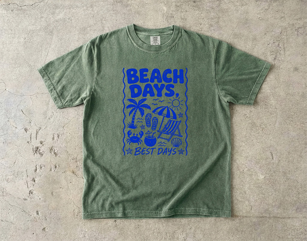 Beach Days Best Days Beach Vacation Shirt in Moss – flat lay