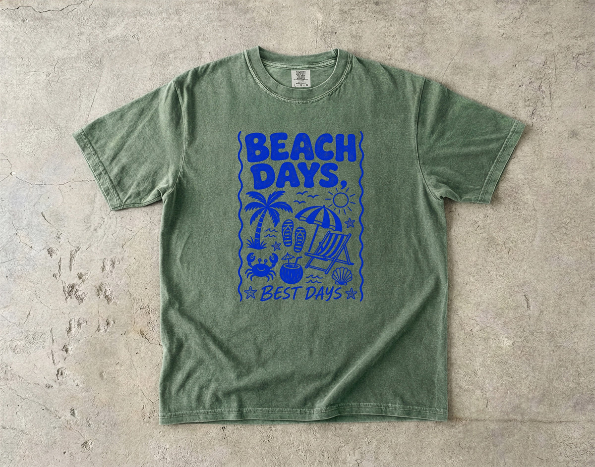 Beach Days Best Days Beach Vacation Shirt in Moss – flat lay