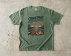 Dock First Everything Else Later Lake Vacation Shirt in Moss – flat lay